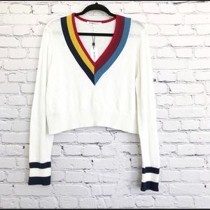 BCBGeneration Preppy Tennis Sweater V Neck White Colorblock New Size Medium